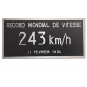 Plaque record du monde de vitesse 243 km/h  15 cm