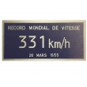 Plaque record du monde de vitesse CC 7107 331 KM/H  15 cm