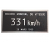 Plaque "record du monde de vitesse" mars 1955, BB 9004 331 KM/H.