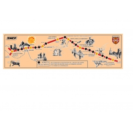 Plaque du parcours du train jaune , années 1970 petit format : longueur 25 cm.